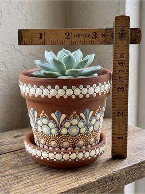Hand-Painted Decorative Pot with Saucer – Unique Artisan Design – Ideal Gifting
